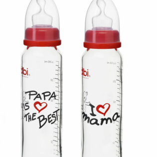 Стеклянная Детская бутылочка Премиум антиколиковая с соской формы Дентал Мама Папа, 240 мл